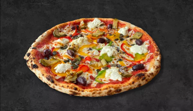 pizza végétarienne vannes fromage frais courgettes poivrons bio